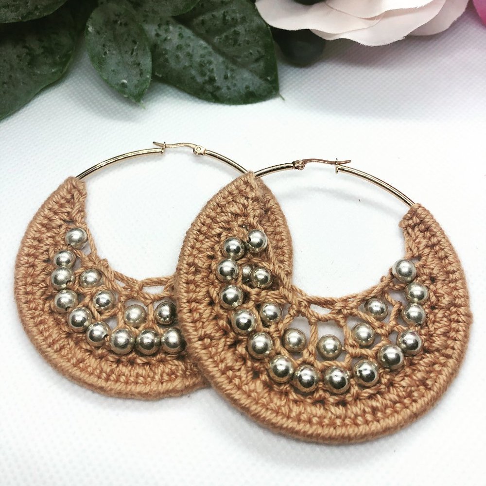 Crochet Beaded Hoop Earrings